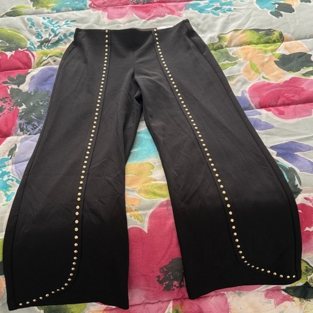 INC International Concepts Black Wide Leg Pants Womens PS NWT Gold Studded